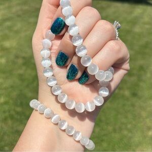 White Selenite 8mm Beaded Elastic Bracelet  - listing is priced PER bracelet
